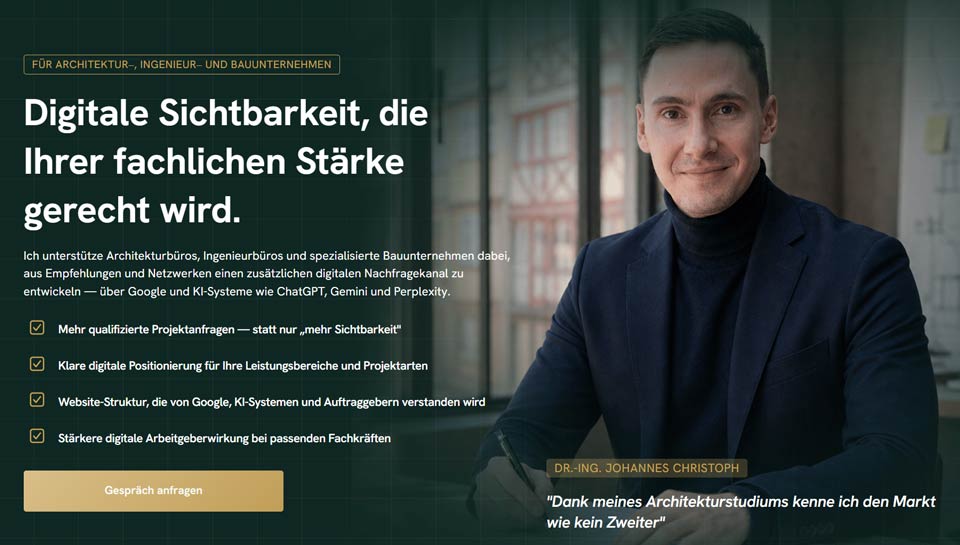 Christoph Consulting Screenshot der Webseite zeigt Dr. Johannes Christoph als Geschäftsführer der Christoph Digital GmbH