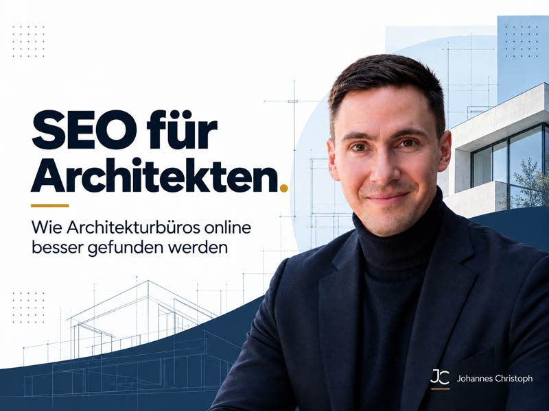 Beitragsbild zum Thema SEO für Architekten mit Johannes Christoph und der Headline „SEO für Architekten – Wie Architekturbüros online besser gefunden werden“